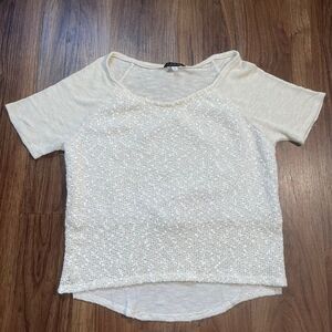 SOY Shine On You Shirt Women Knit Beige Short Sleeve Round Neck Blouse Size LG